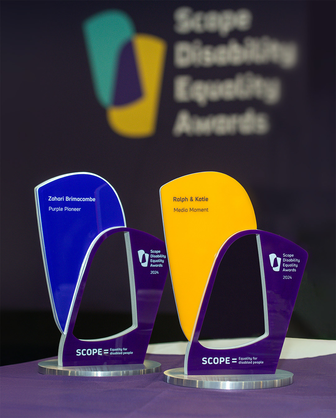 Co-produced and accessible 2024 Scope Awards trophy, English text side