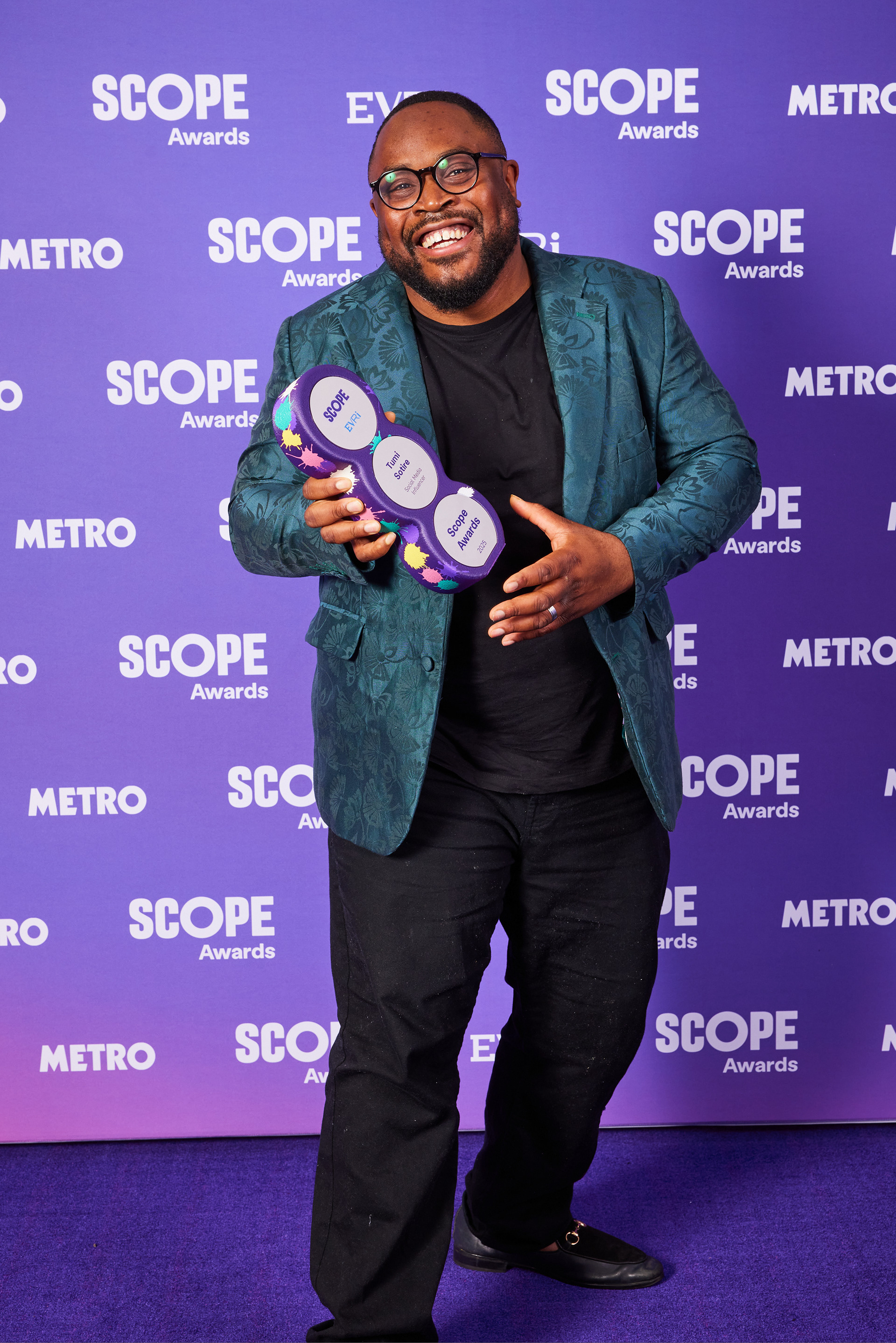 Co-produced and accessible Scope Awards 2025 trophy English text side