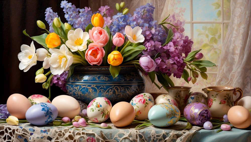 Easter Blooms and Decorated Eggs