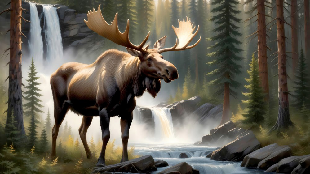 Majestic Moose and Misty Falls