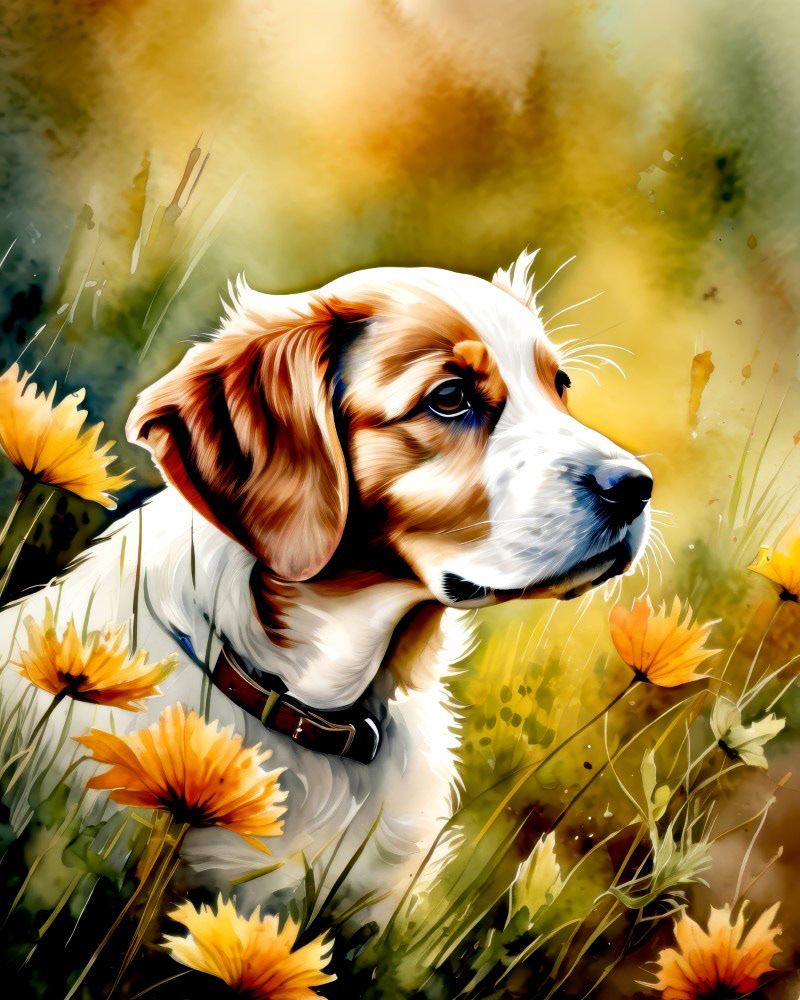 Beagle Among Wildflowers