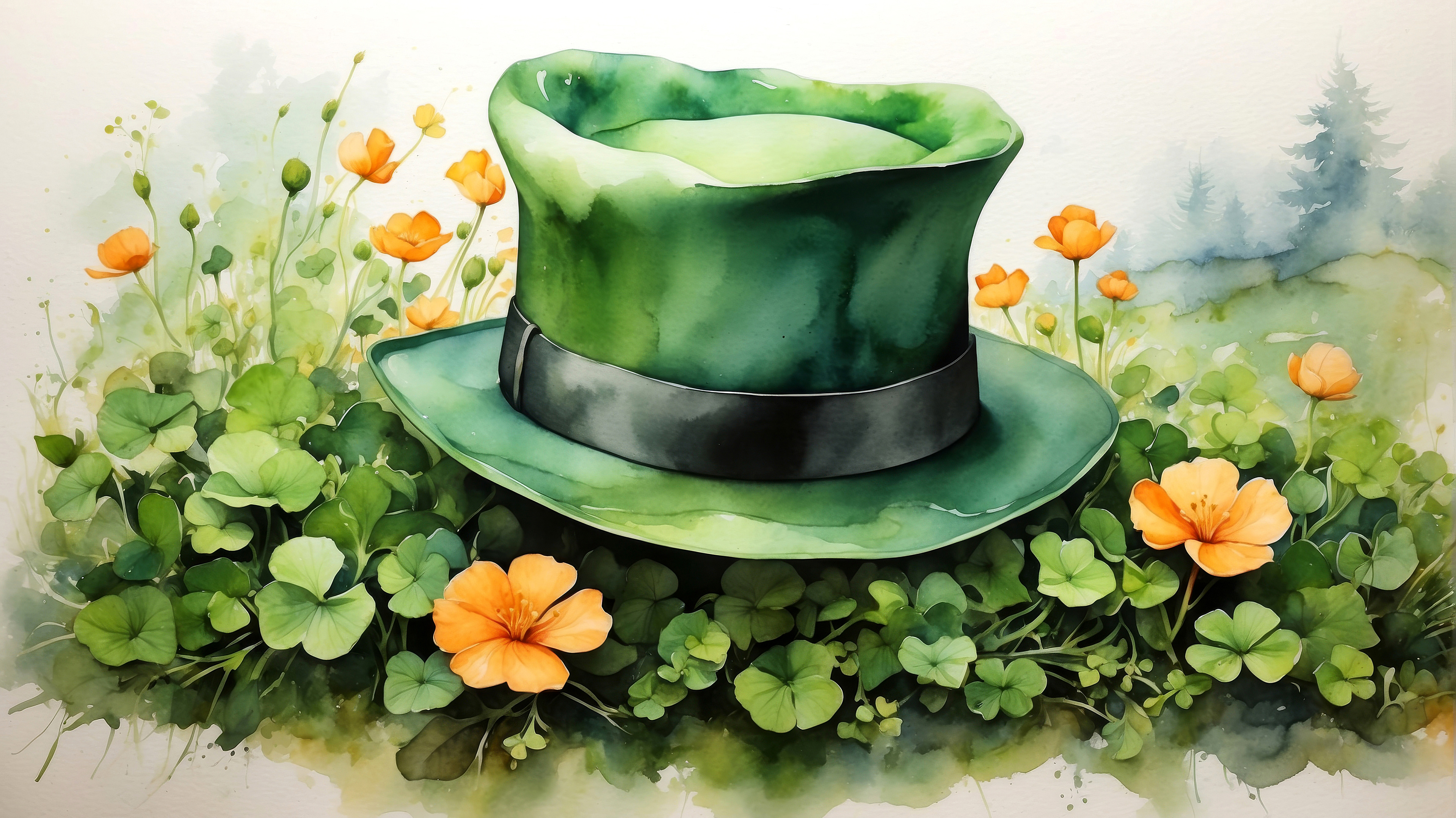 Irish Top Hat Among Clovers