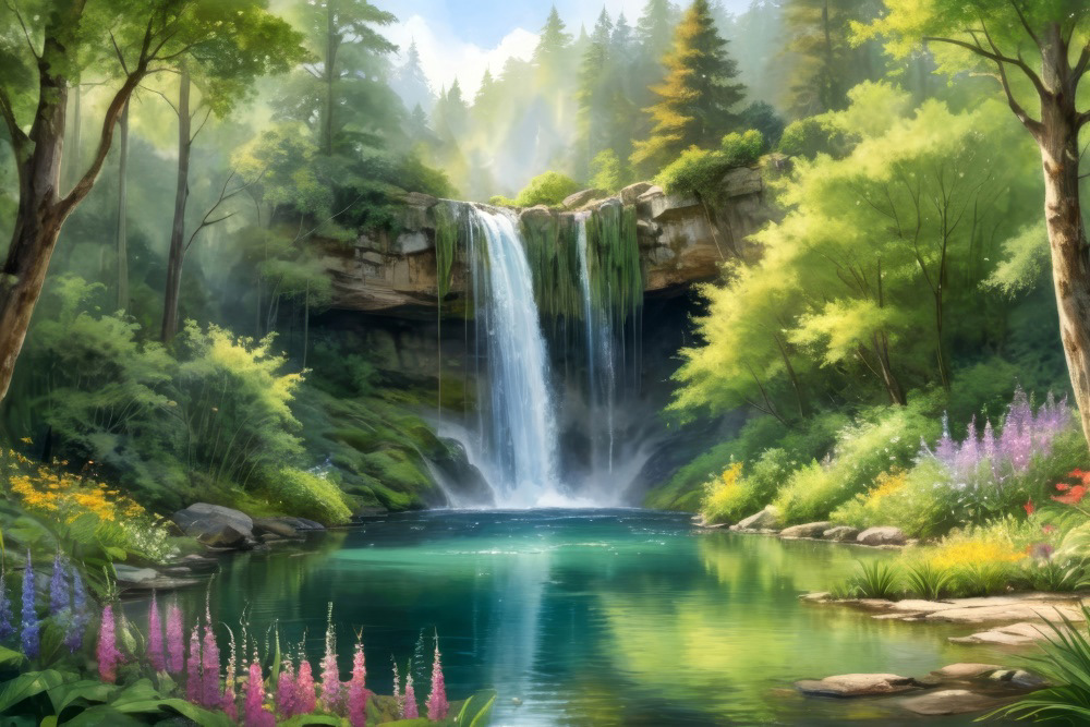 Secret Garden Near the Waterfall