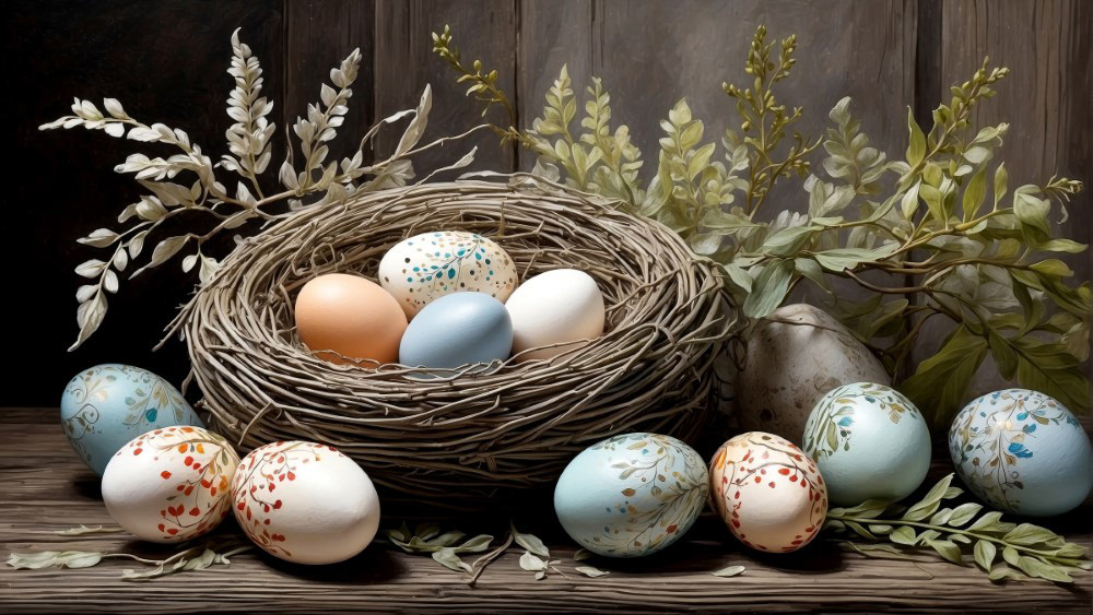 Willow Branch Nest and Easter Eggs