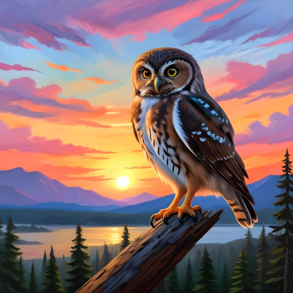 Sunset Reflections and a Watchful Owl