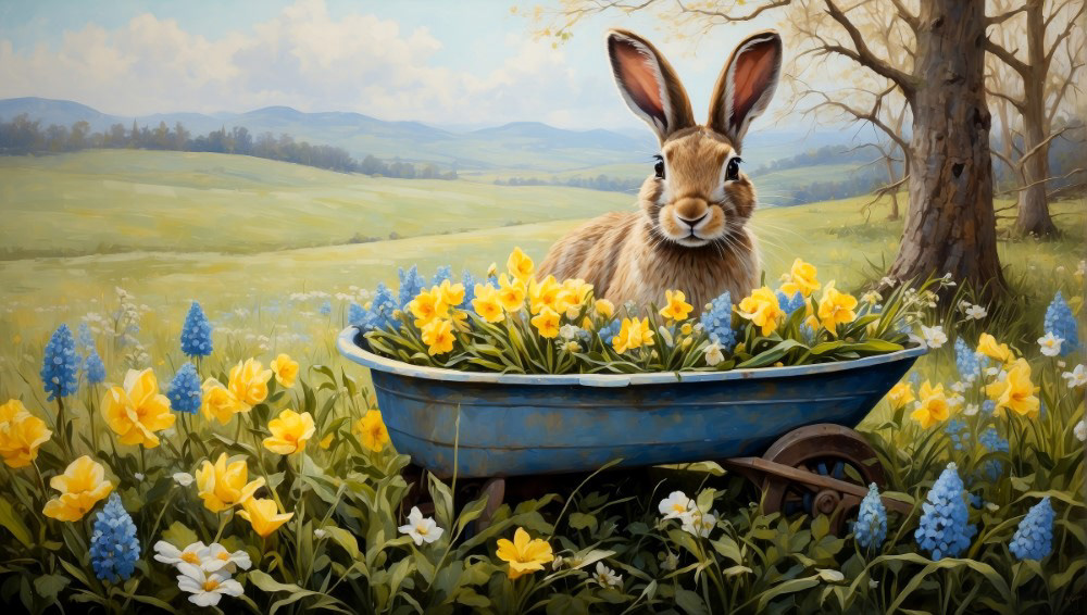 Rabbit and Reclaimed Wheelbarrow