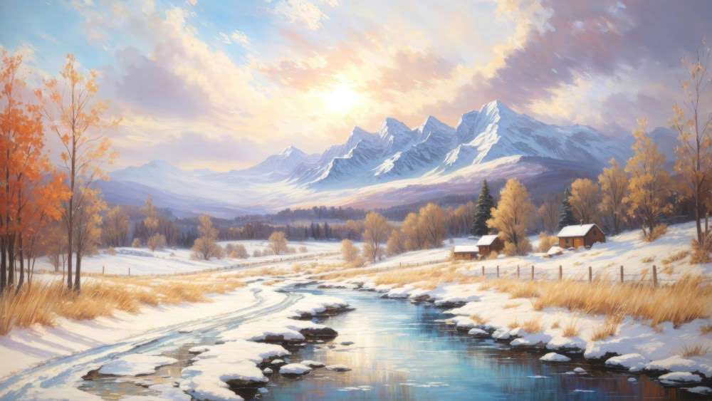 Frosty Morning in the Shadow of the Mountains