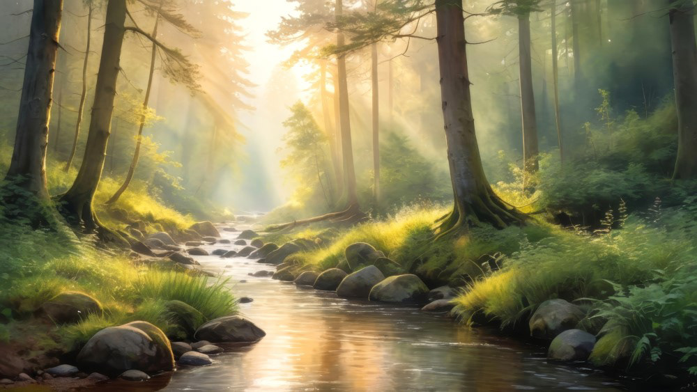 Misty Dawn and Quiet Stream