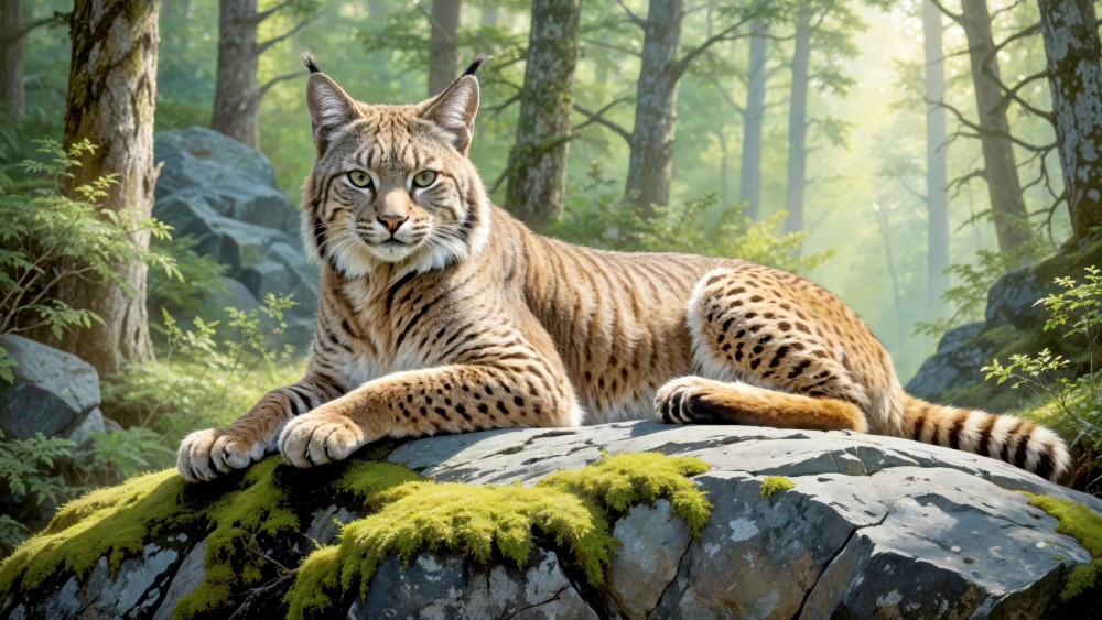 Lynx Posing on Mossy Rock