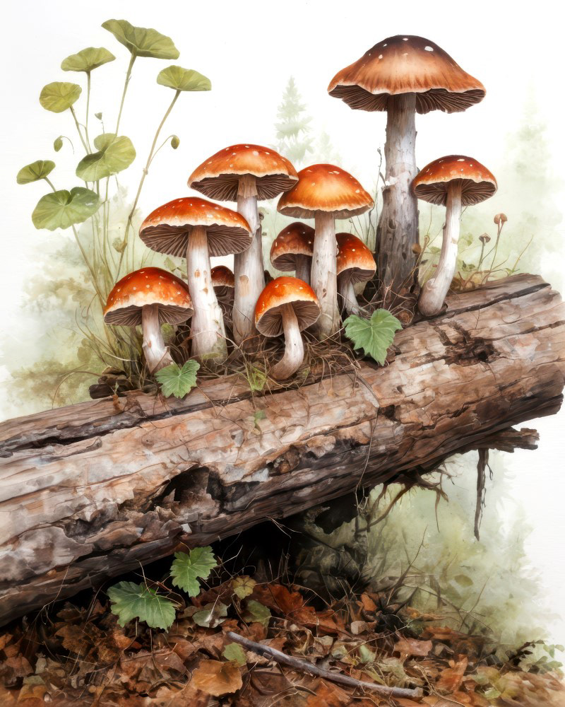 Log With Forest Mushrooms
