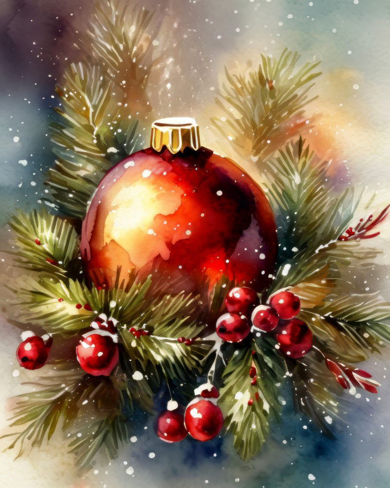 Festive Ornament in Winter Pines