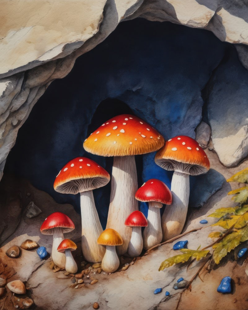 Clustered Mushrooms in Cave