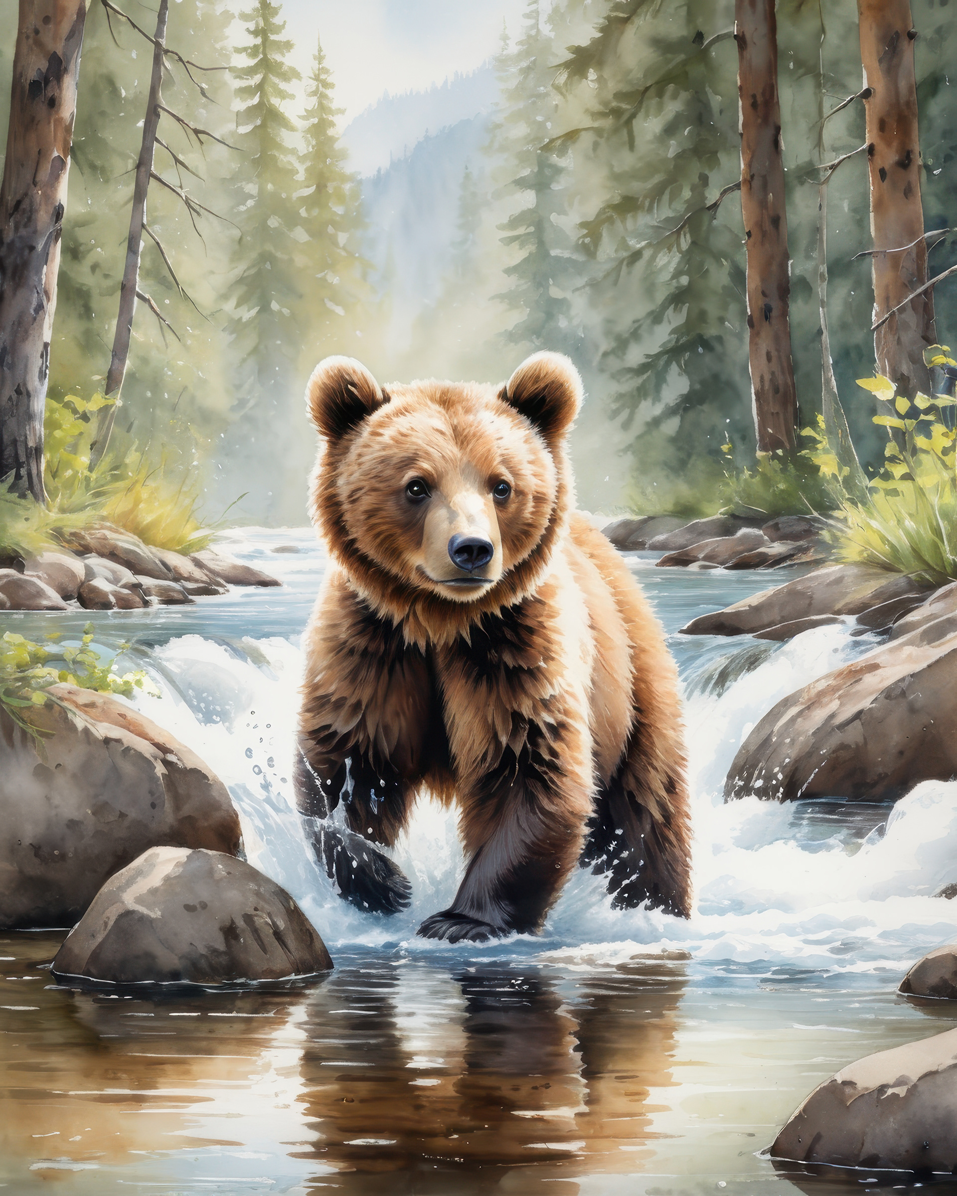 Bear in Forest Stream