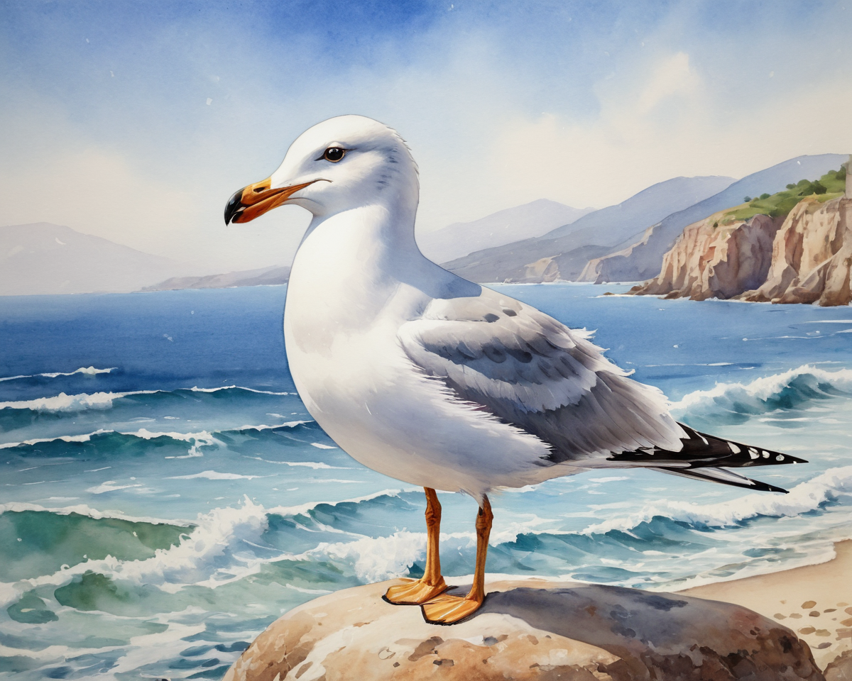 Gull Overlooking Ocean Waves