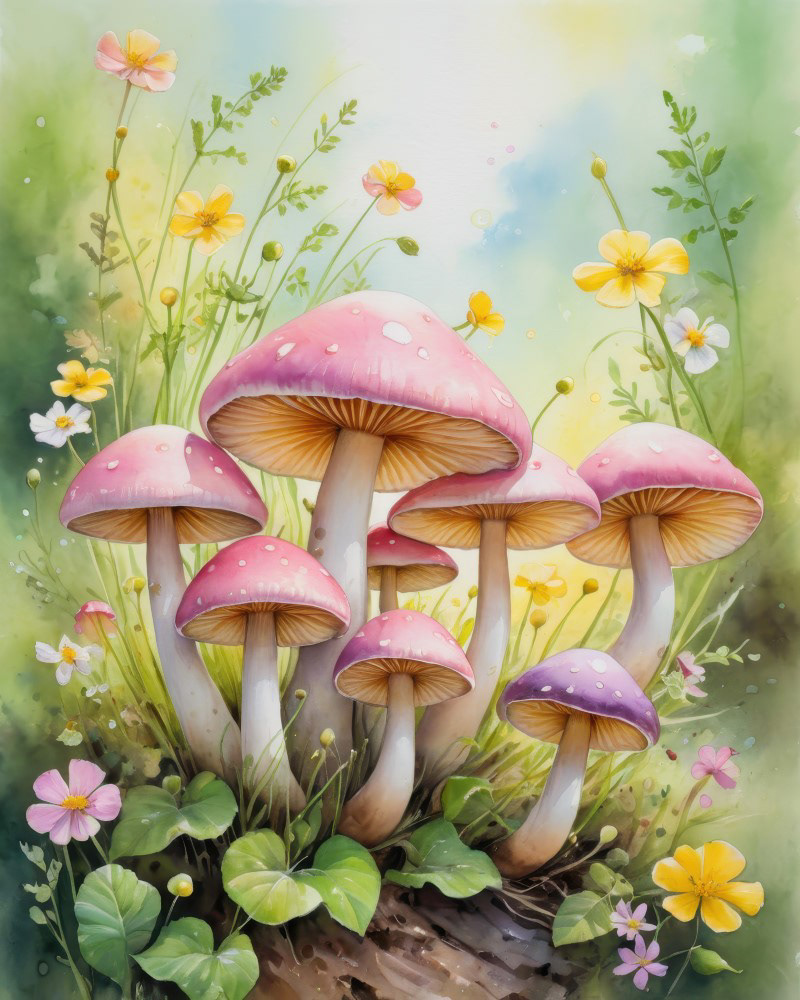 Blush Mushrooms in Spring Meadow