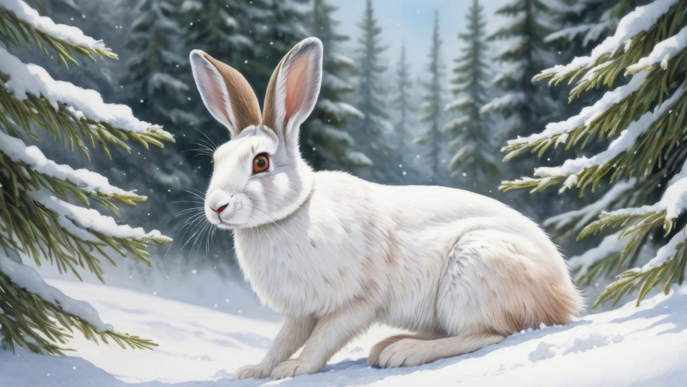 Snowshoe Hare Among the Winter Pines