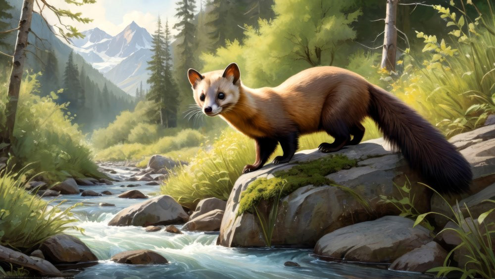 Pine Marten by the Waterside