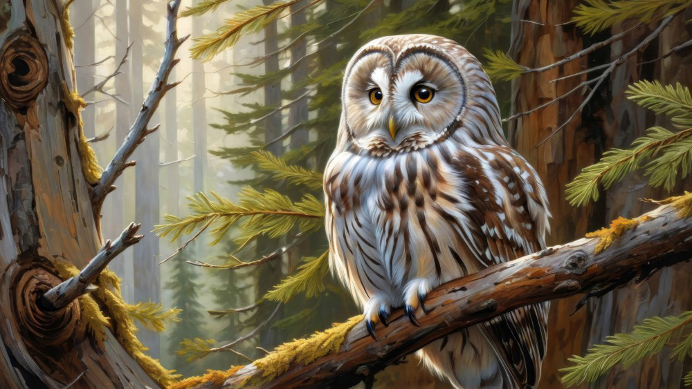 Ural Owl Perched in the Treetops