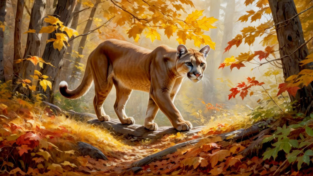 Cougar in the Autumn Woods