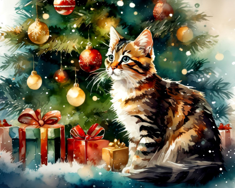 Christmas Kitten and Presents