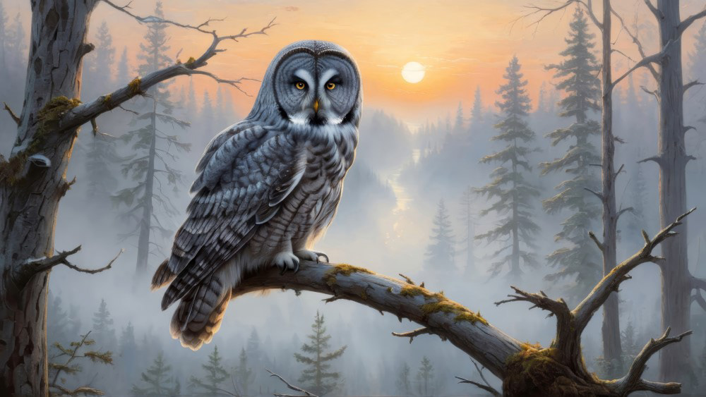 Sunset Kingdom of the Great Gray Owl