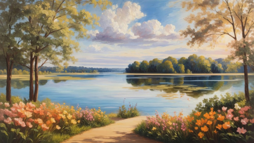 Flowers by the Lakeside Path