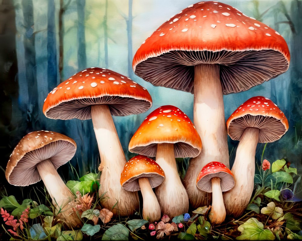 Amanita Mushrooms Standing Tall