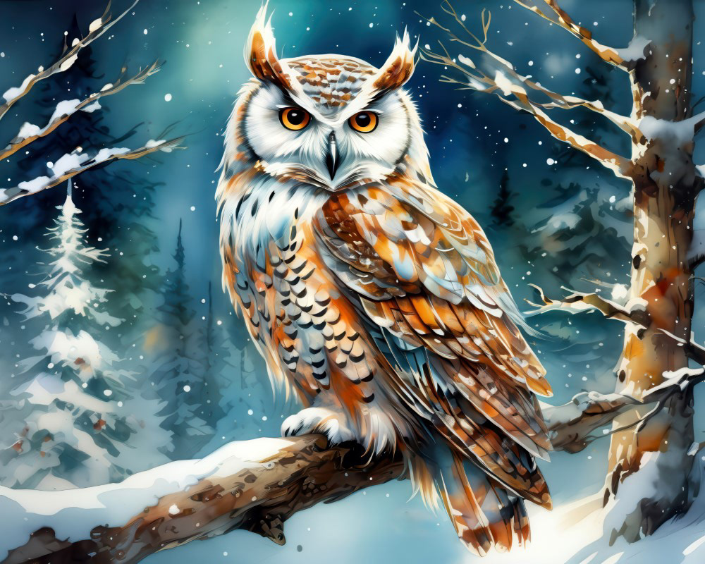 Owl in Snowy Forest