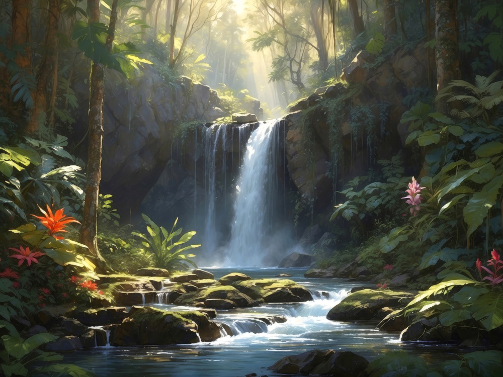 Verdant Rainforest Waterfall
