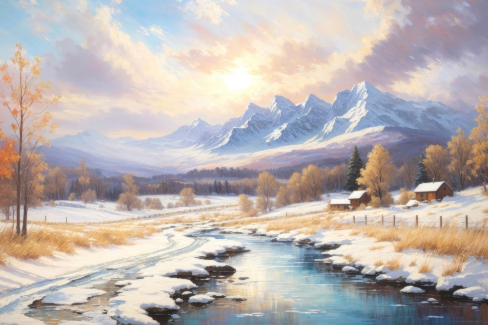 Frosty Morning in the Shadow of the Mountains