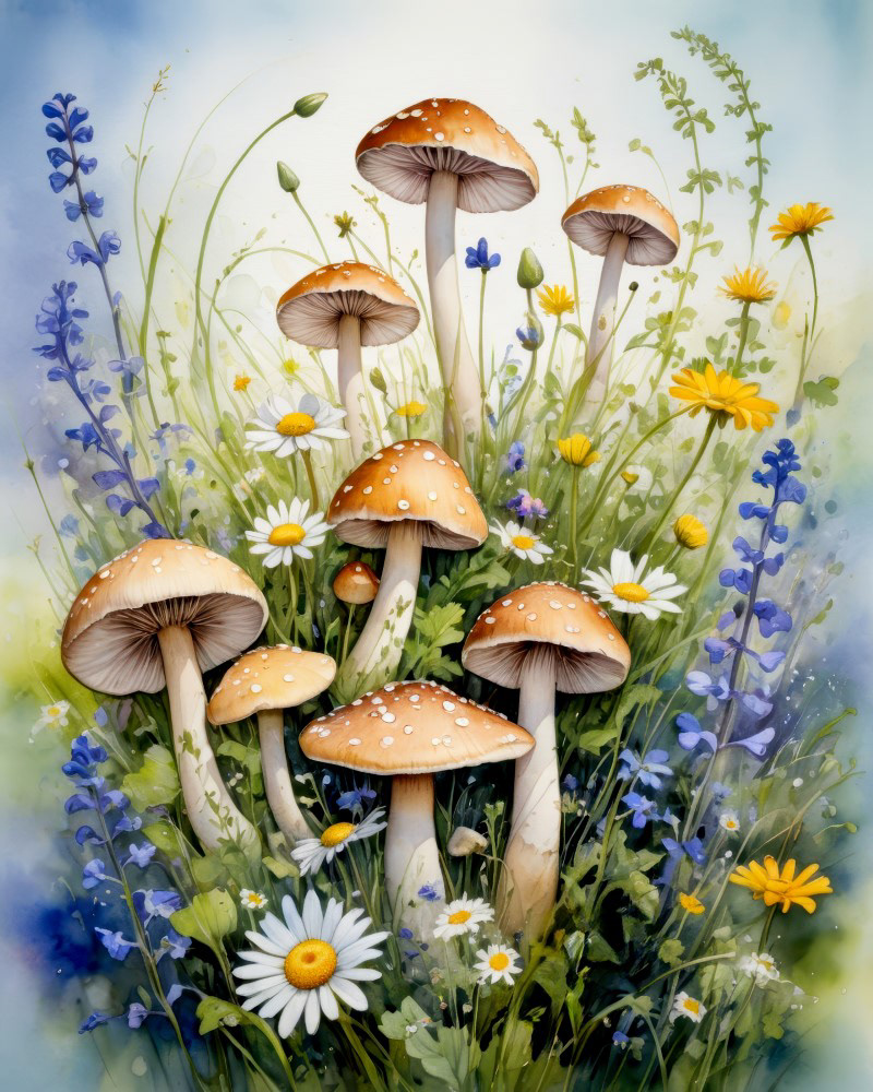 Wild Mushrooms in Vibrant Flora