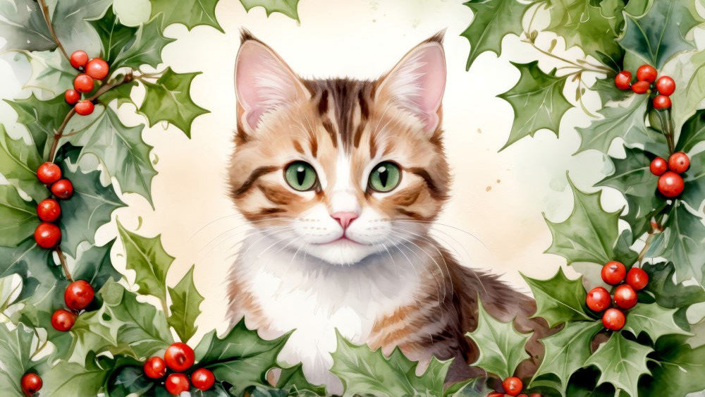 Brown Tabby Kitten and Hollies