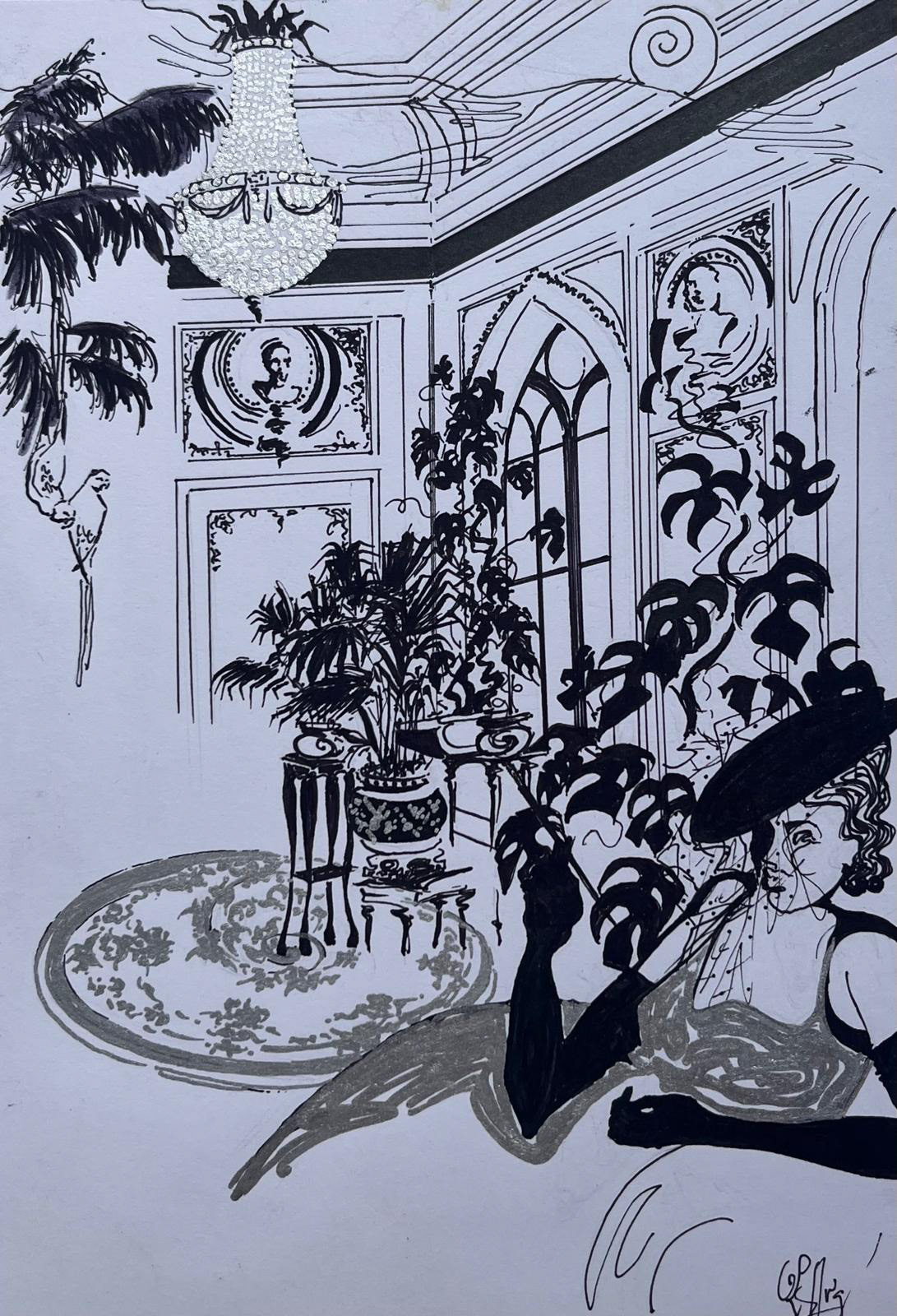 Grand salon I Encre et acrylique sur papier (14x20cm) 