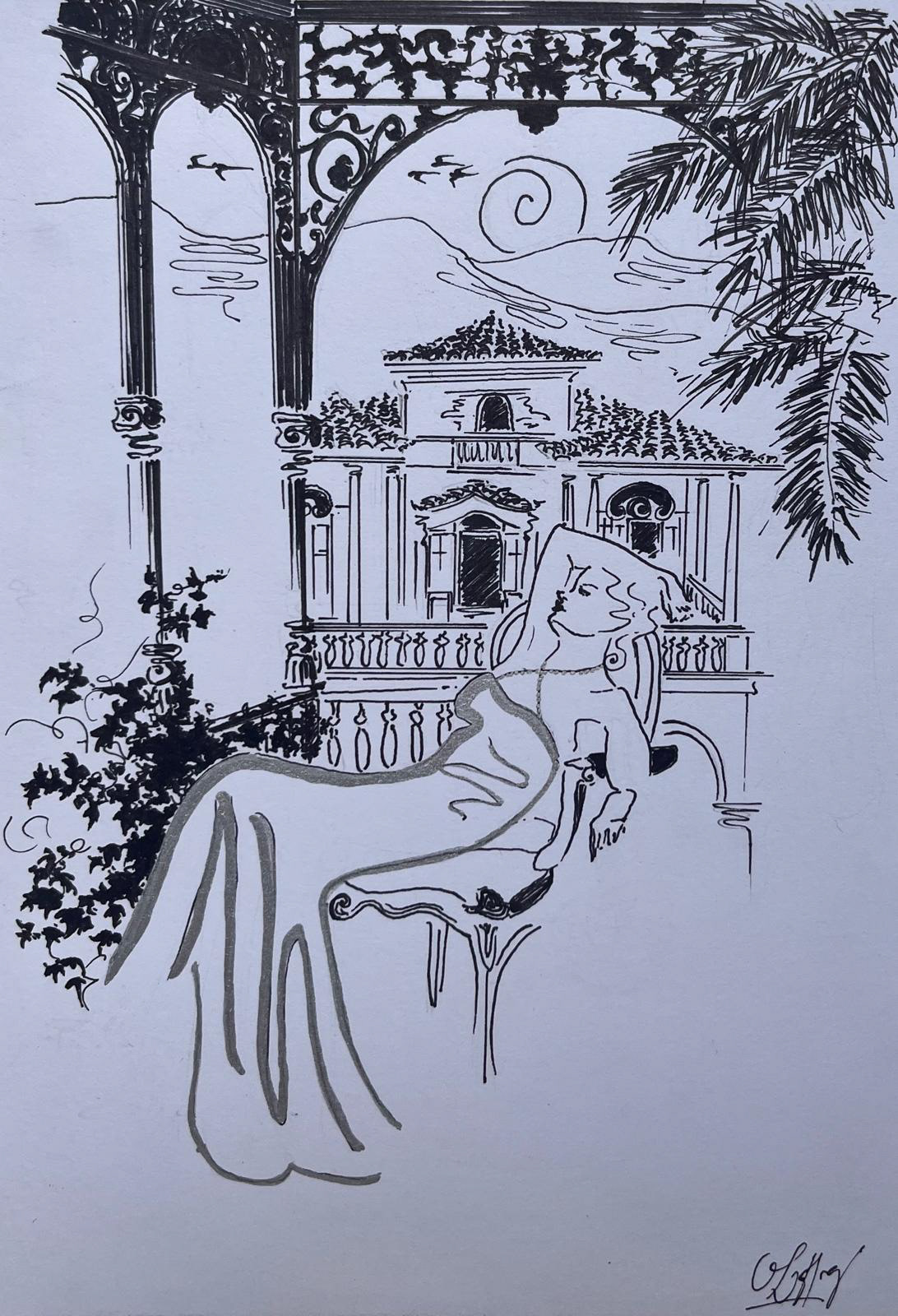 Vue terrasse I Encre et acrylique sur papier (14x20cm)