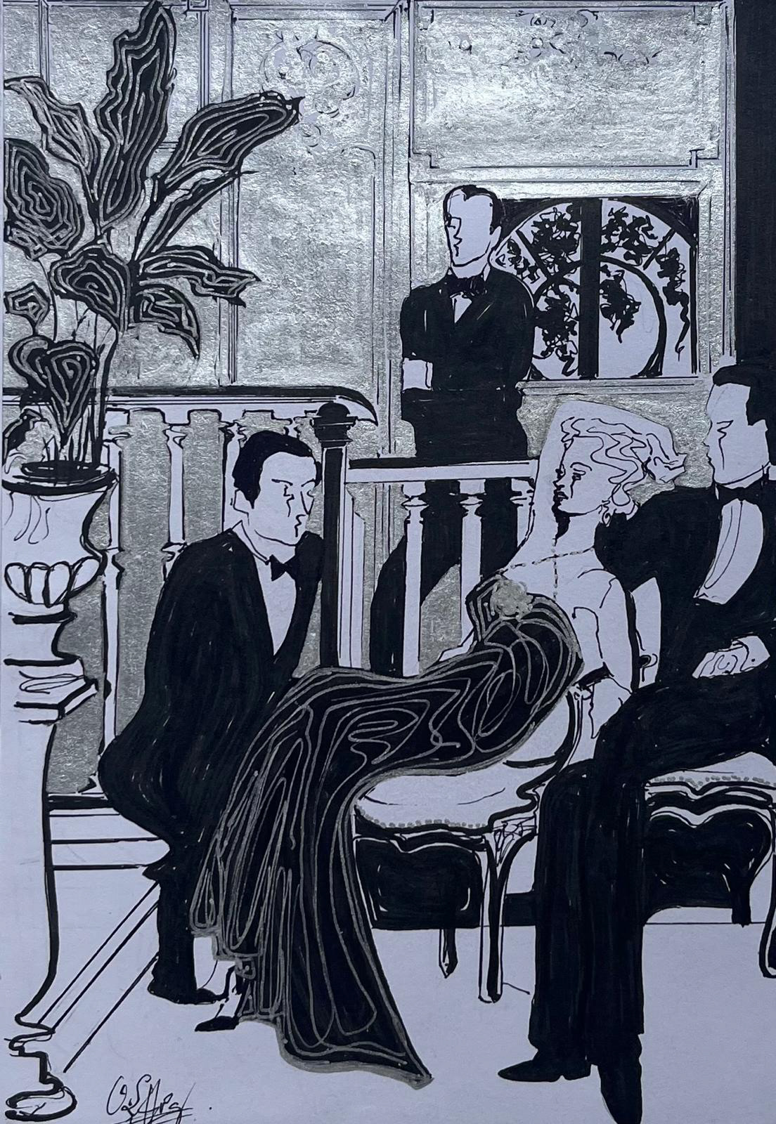 Après-midi à l'ambassade I Encre et acrylique sur papier (14x20 cm)