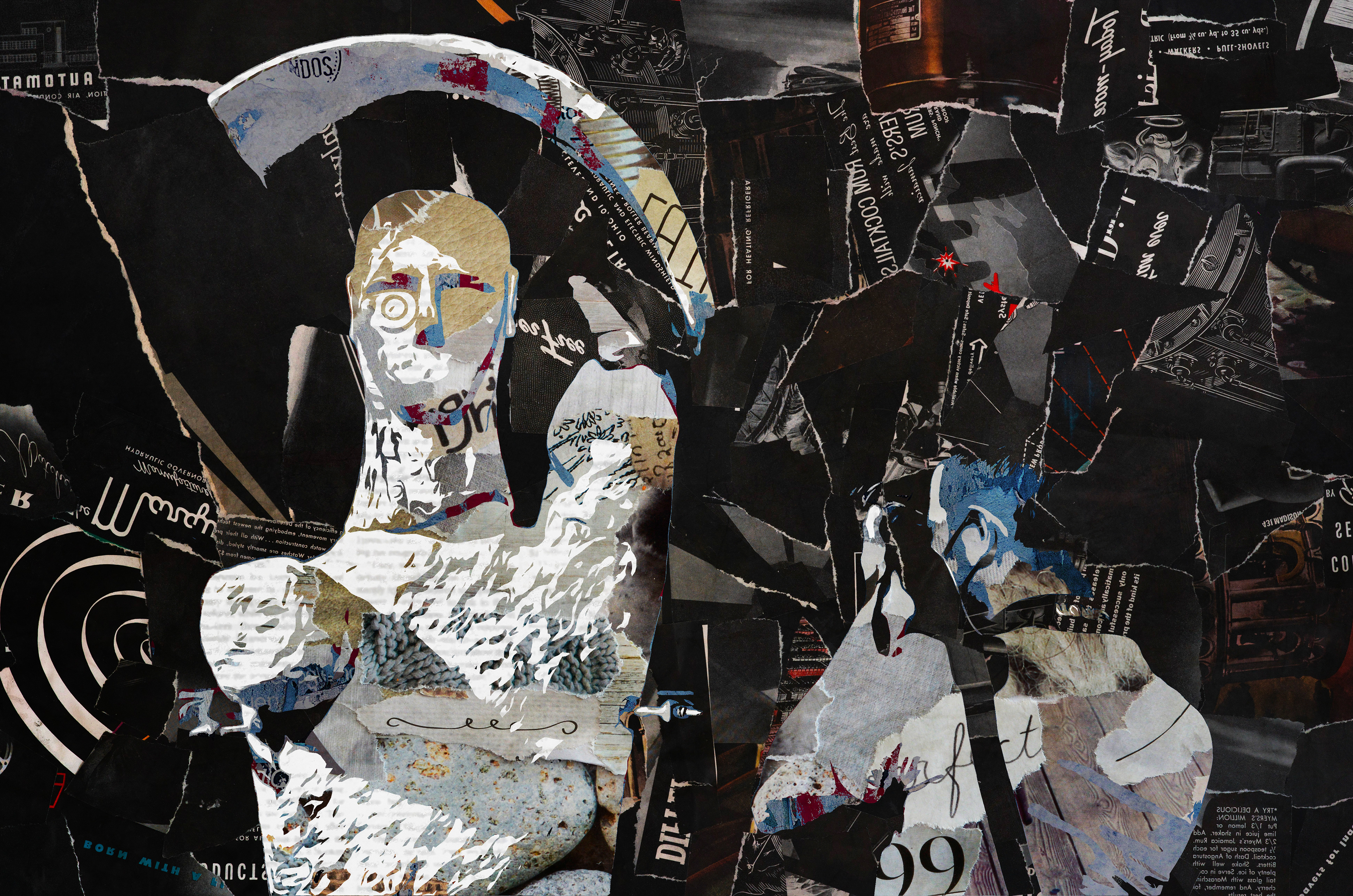 Gigante di Monte Prama fotografato - elaborato in stile collage