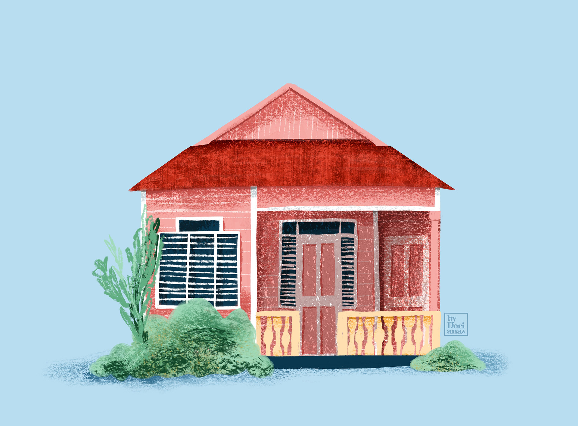 Dominican Popular Architecture. Dominican house illustration