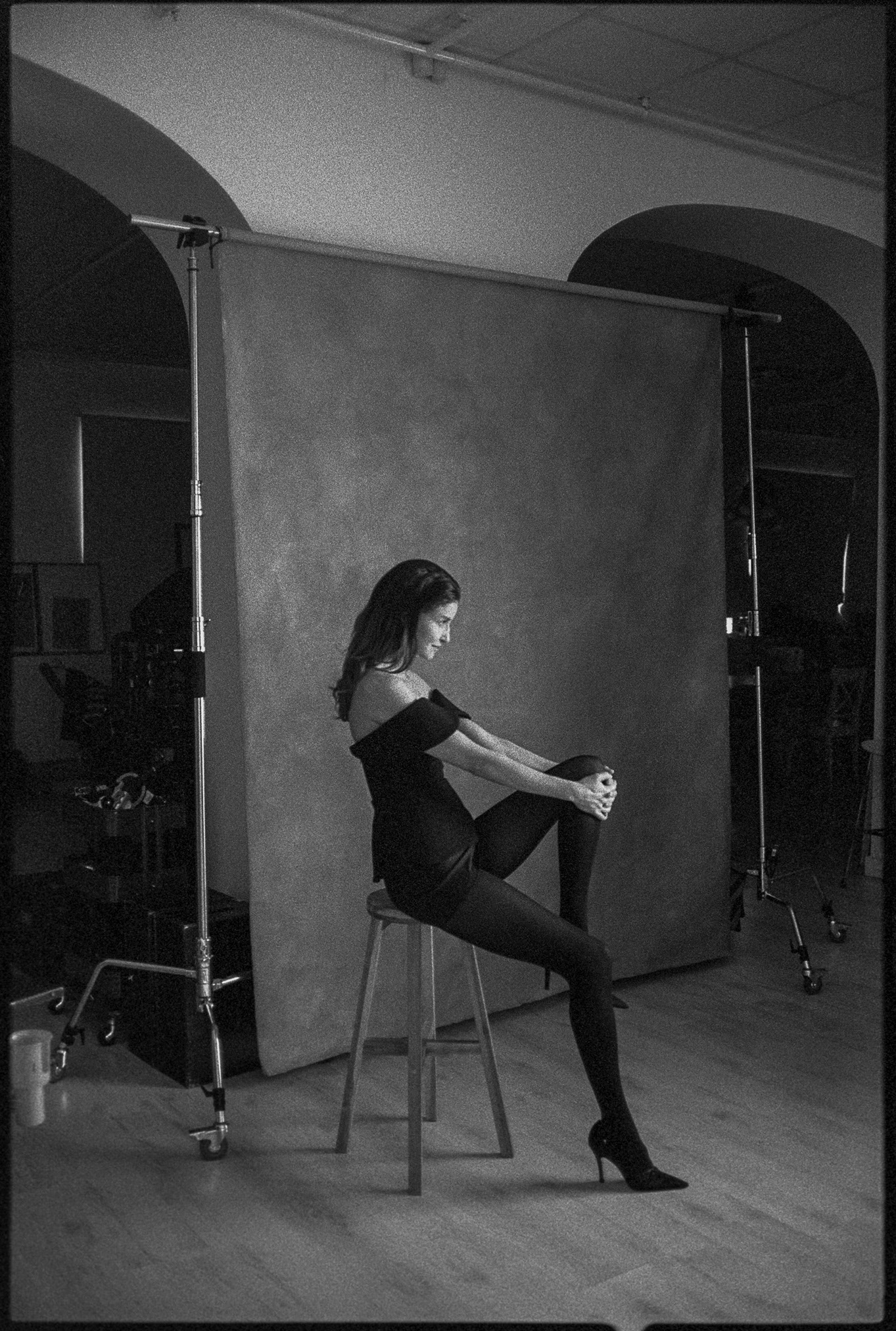 Film portrait of Anamaria Bucura, actress and model, in Bucharest, Romania, photographed by Alex Gâlmeanu.
