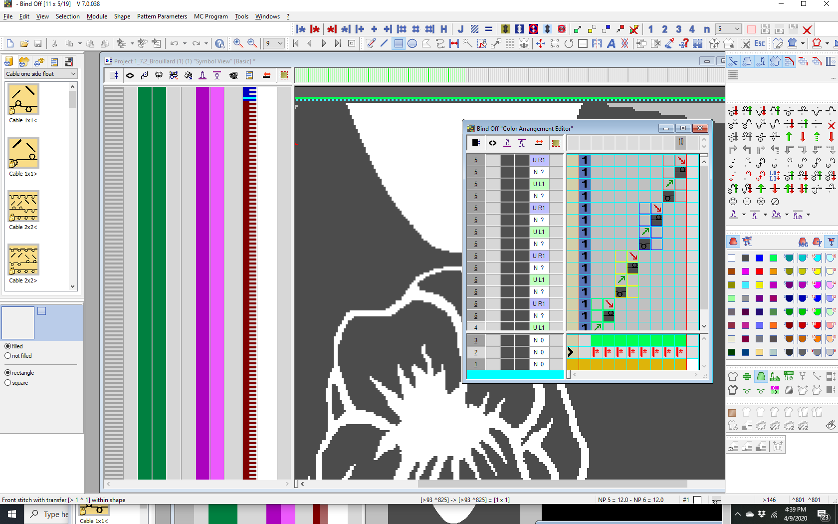 Color Arrangement to Indicate Bind Off