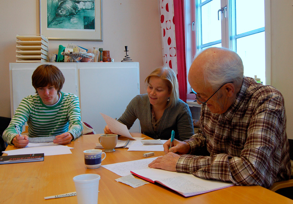 Dramatikkurs med OIle Kejonen, Nina Wall och Hubert Nordwall, hösten 2006. Foto: Birgitta Isacsson.