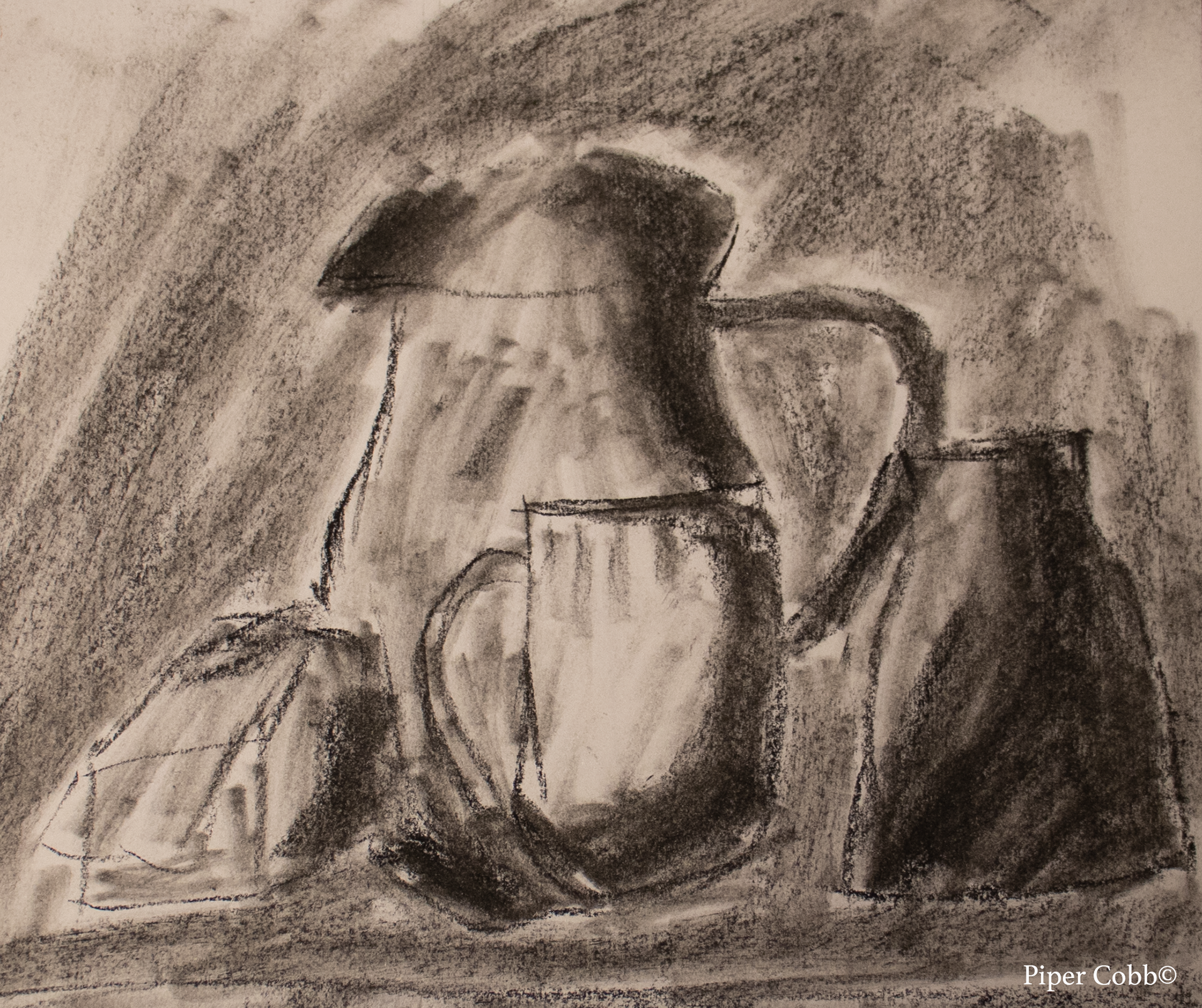 Still Life, Things Found in a Kitchen (Charcoal on Paper, Fall 2018)