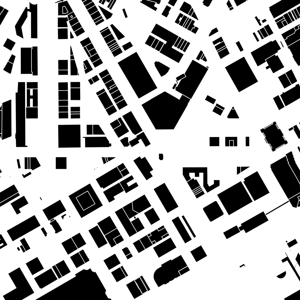 This is a figure-ground drawing of the First National Building in downtown Detroit, MI. The First National Building’s name comes from the FNB corporation, who were the original clients for the building. The FNB corporation, founded in 1864, is a diversified financial services corporation based in Pittsburgh, Pennsylvania, and the holding company for its largest subsidiary, First National Bank. The peculiar “z” shape and central void of this building comes from architect Albert Kahn’s desire to have every side of the building accessible to natural lighting. The area surrounding the building, well within Detroit’s financial district, is predominantly filled with retail shops, and commercial office highrises.