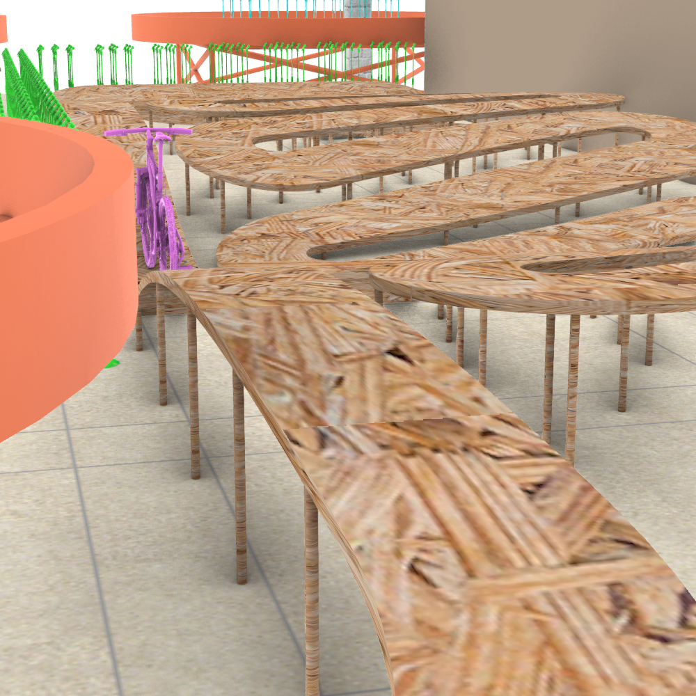 Interior shot highlighting the elevated bike trail.