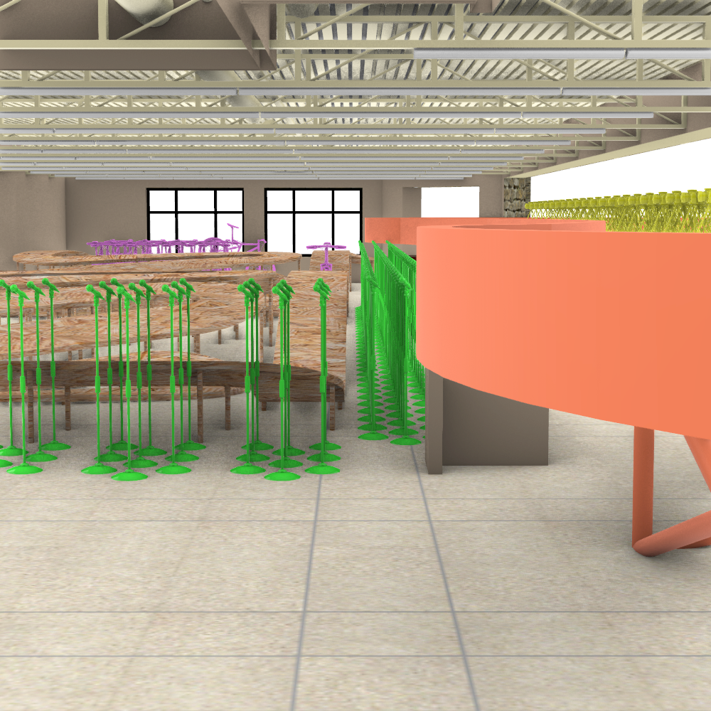 An interior shot of the building from the back.