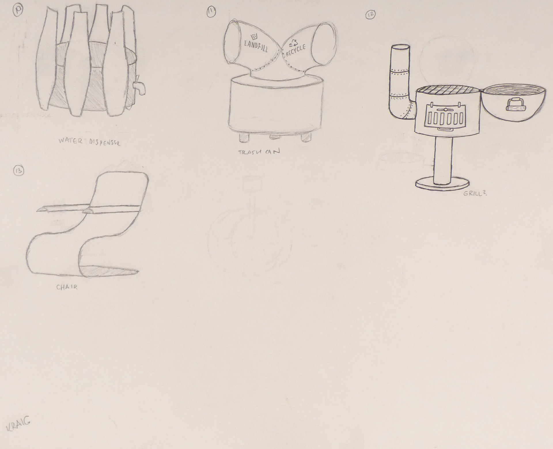Miscellaneous product design sketches.