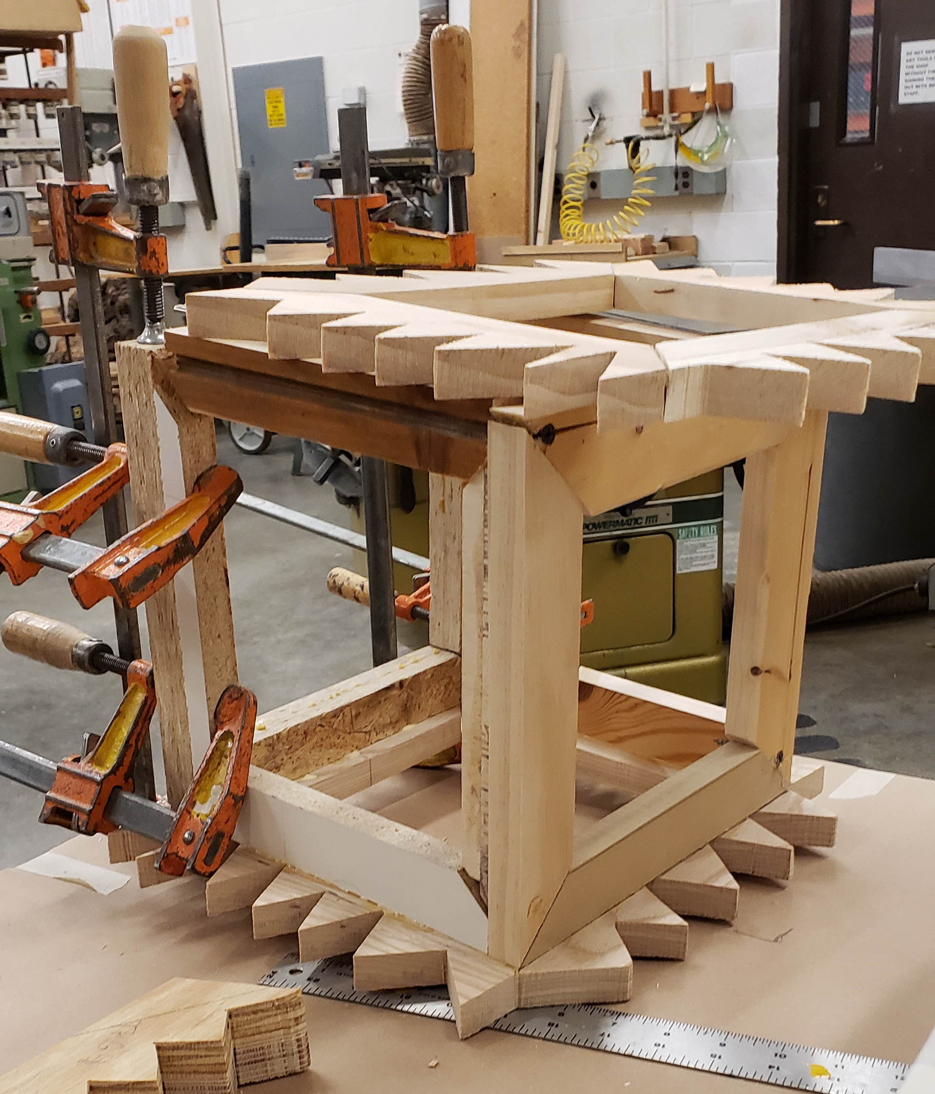 Process Photo of Wooden Anxiety Model A shot of the fabrication process within the Art and Architecture building woodshop at U of M.