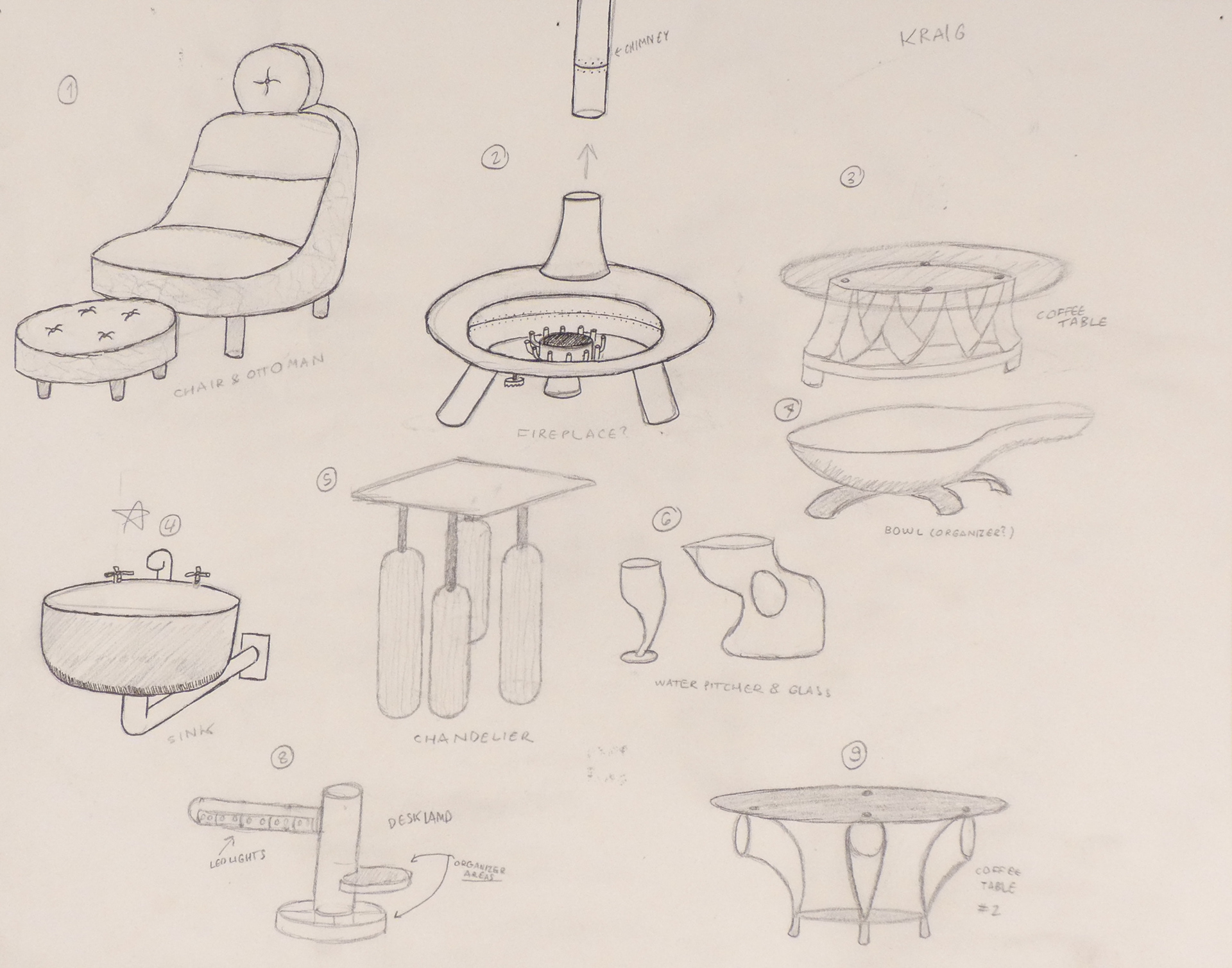 Additional miscellaneous product design sketches.