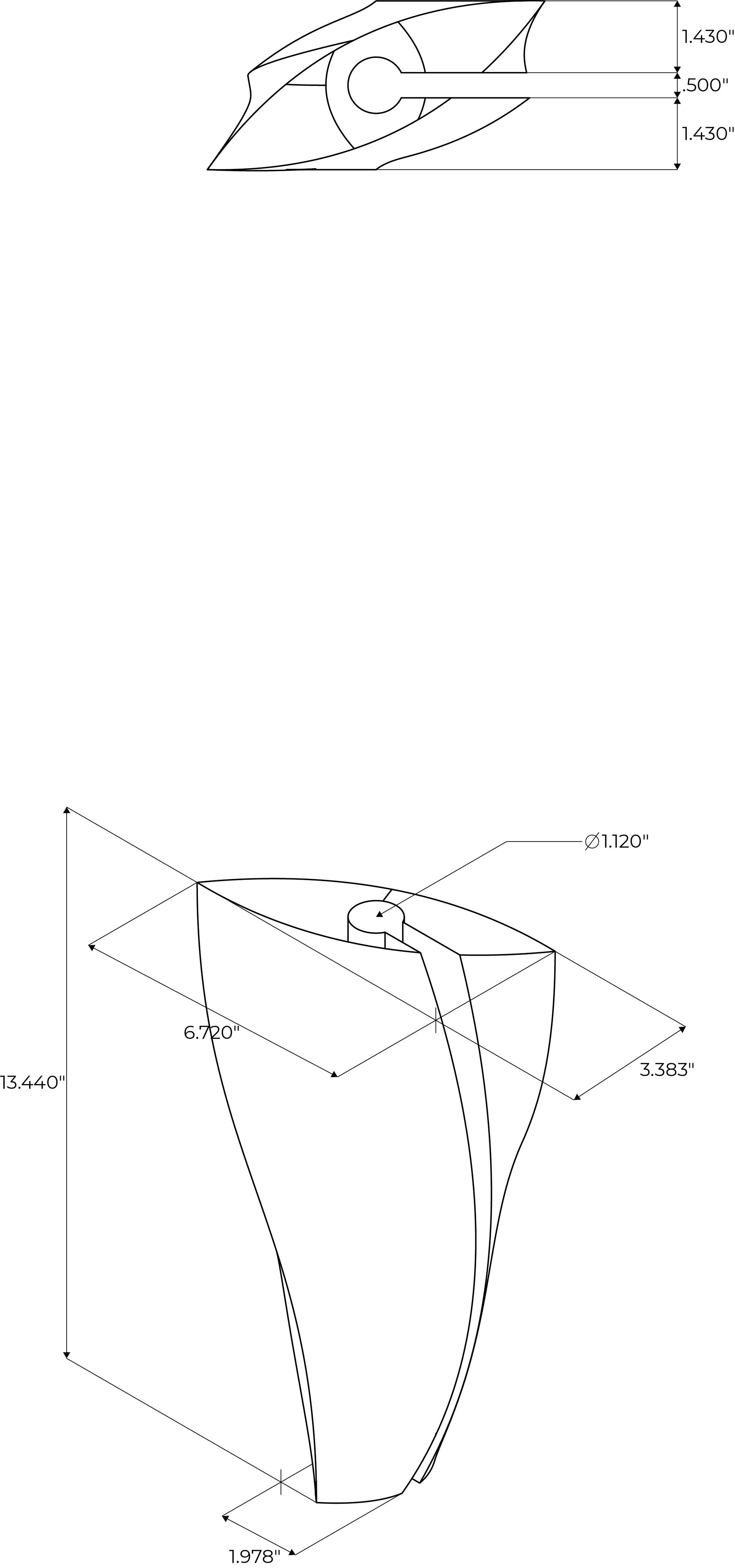 A dimension drawing of the final eye-shaped ceramic module.
