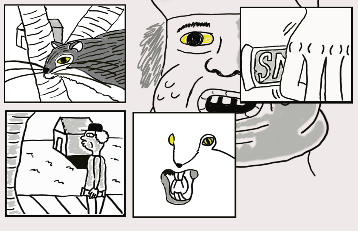 Recreated version of the "Squirrel Attack" comic using a Wacom Tablet and Adobe Illustrator software.