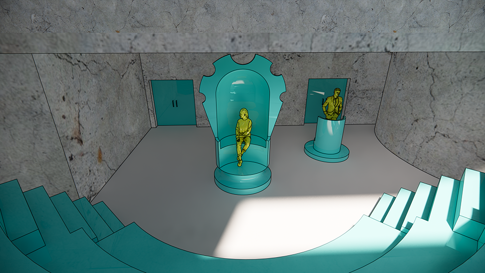 A view of the throne room inspired auditorium.